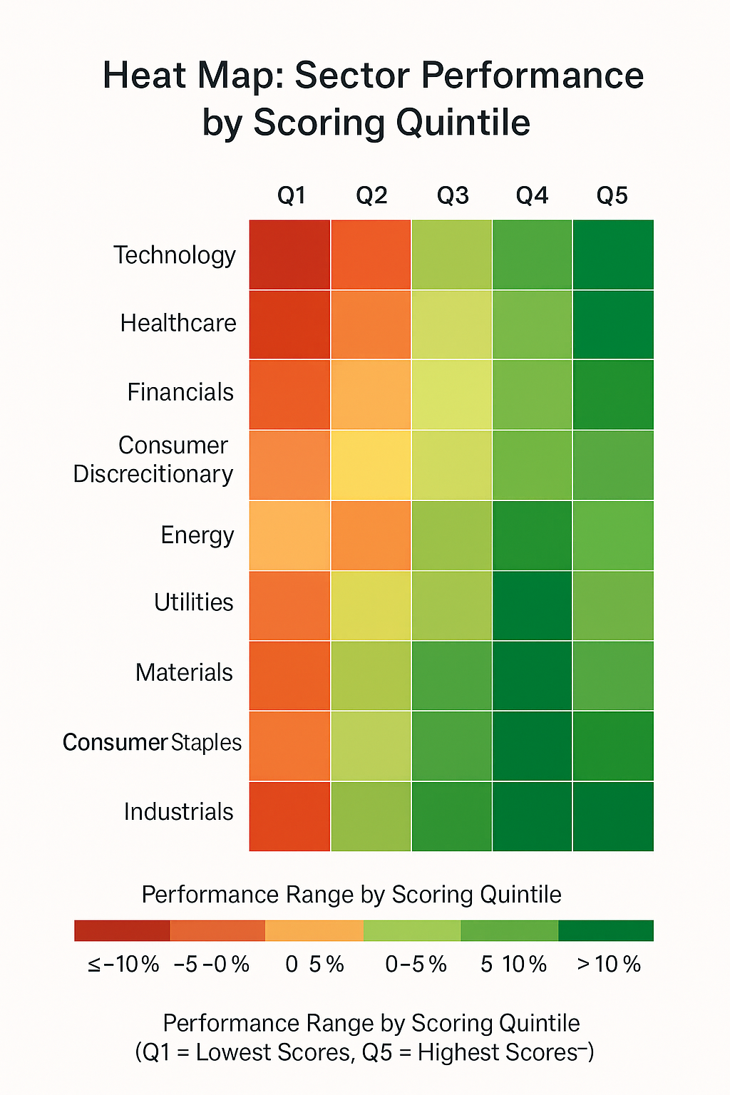 Heat Map - sector performance in the theme investment opportunity scoring