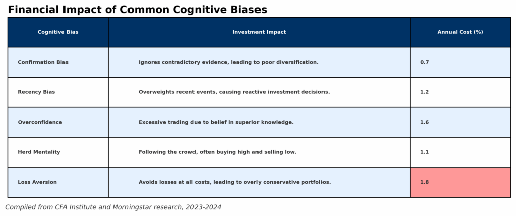 cognitive bias impact table in the theme investment behavior examples