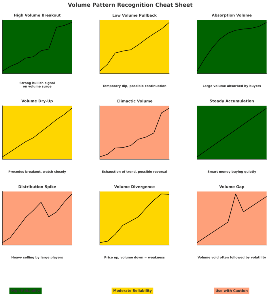 volume pattern recognition cheat sheet in the theme volume trading strategy