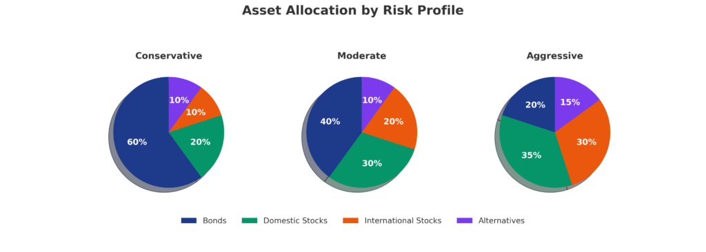 Asset Allocation Pie Charts in the theme rational investor