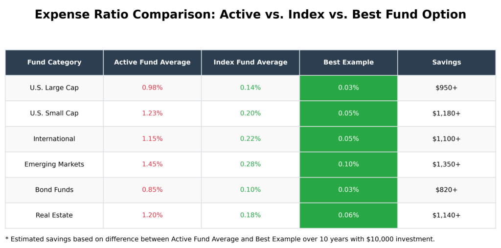 Expense Ratio Comparison Table in the theme low charge investing