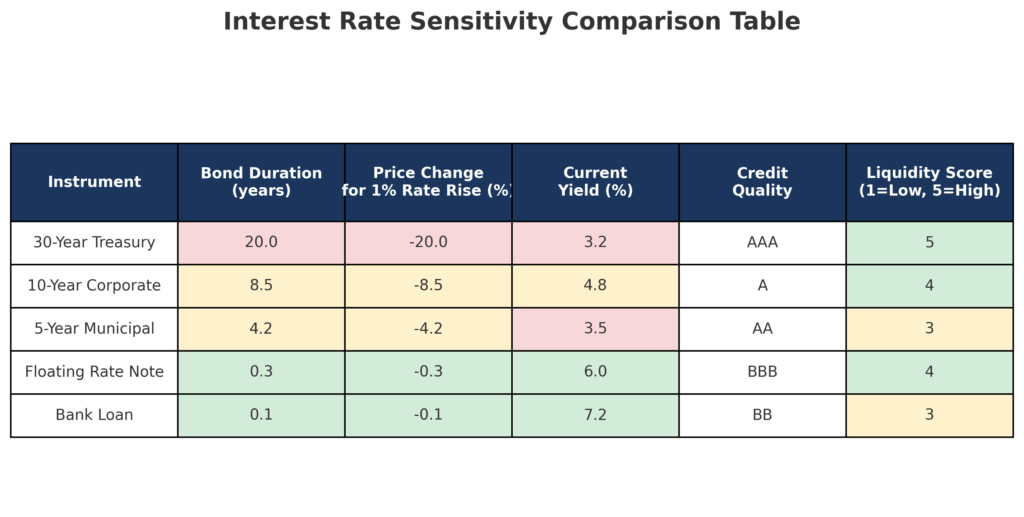 Interest Rate Sensitivity Comparison Table in the theme floating rate against inflation