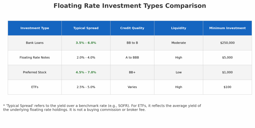 floating rate investment types comparison in the theme floating rate investments