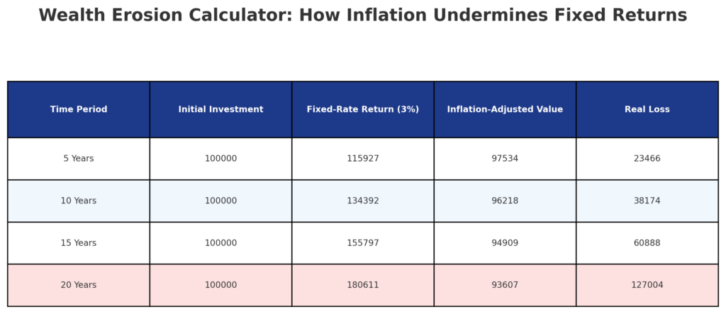 wealth erosion calculator table in the theme fixed-rate investment trap