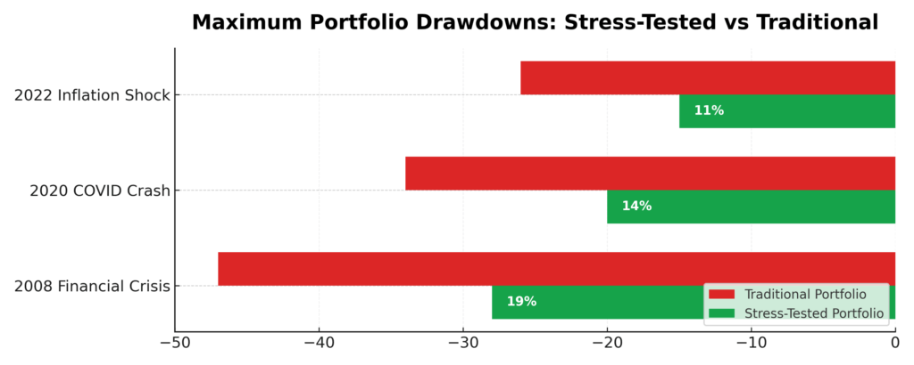 historical drawdown comparison chart in the theme portfolio stress simulation