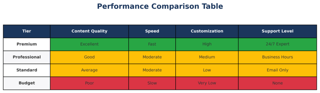 performance comparison table in the theme AI ghostwriting in finance