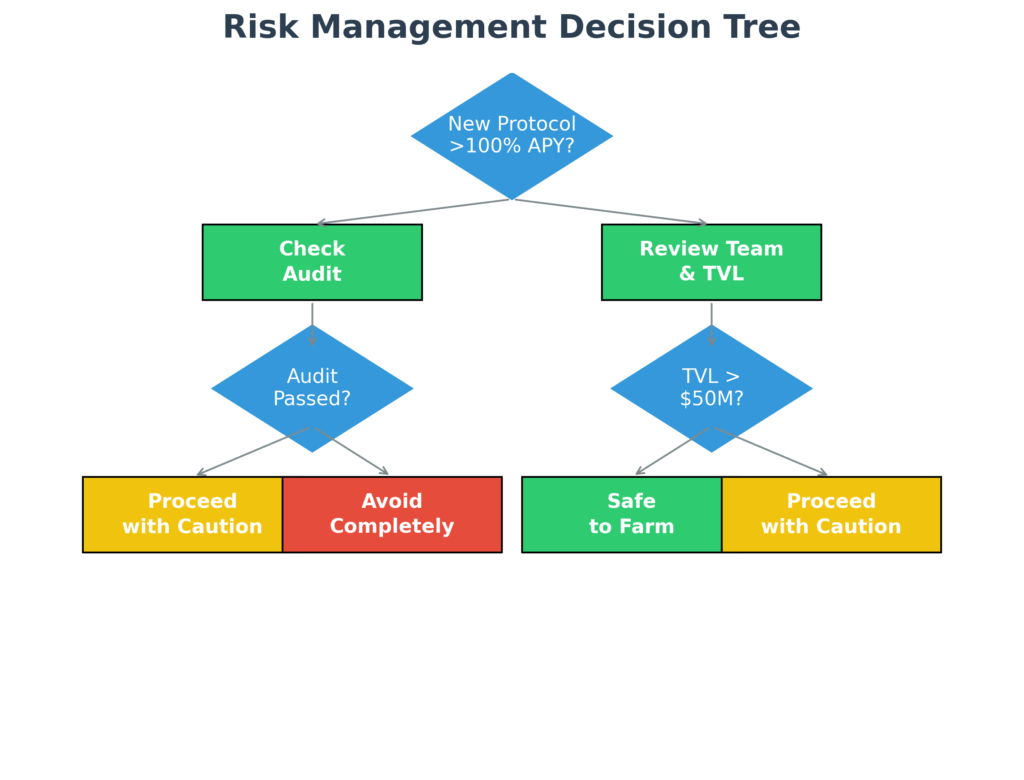 Risk Management Decision Tree chart in the theme DeFi yield farming strategies