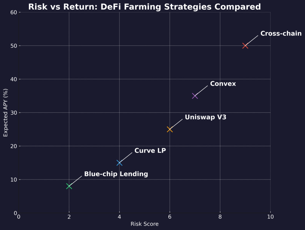 Risk Return DeFi Farming Strategies in the theme DeFi yield farming strategies