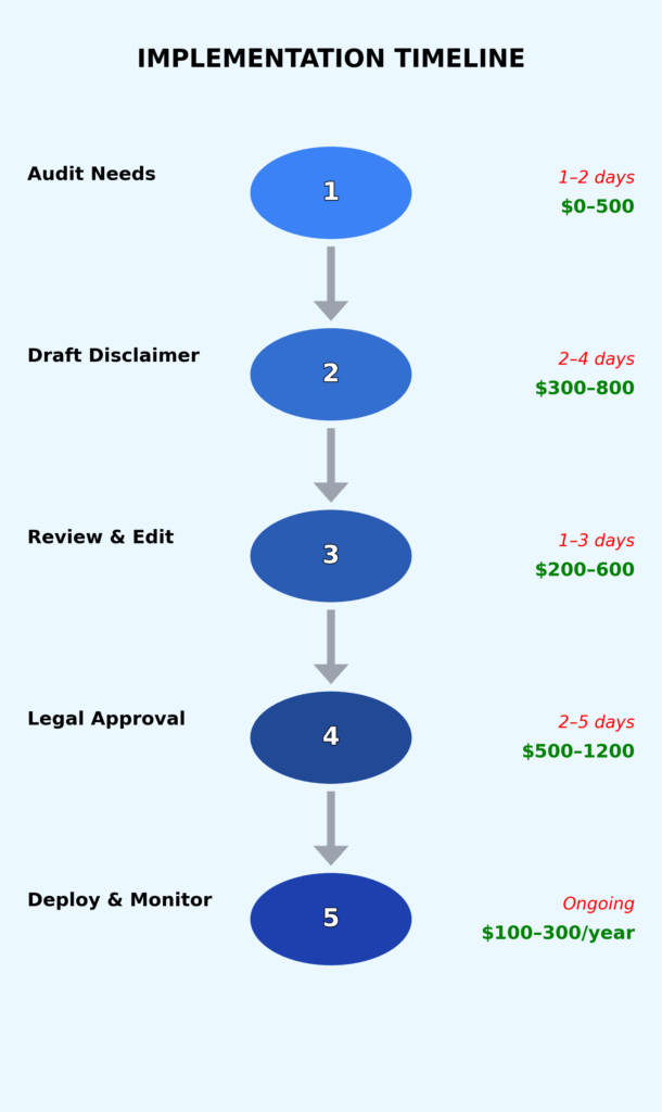 implementation timeline flowchart in the theme financial disclaimer protection