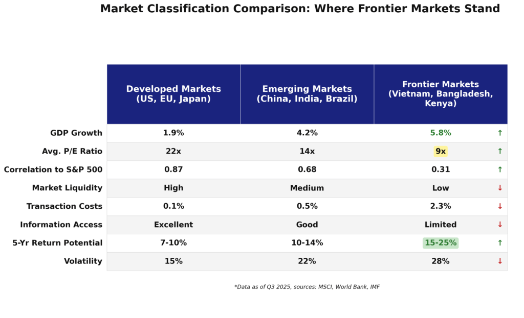 Market Comparison Classification in the theme frontier market investing