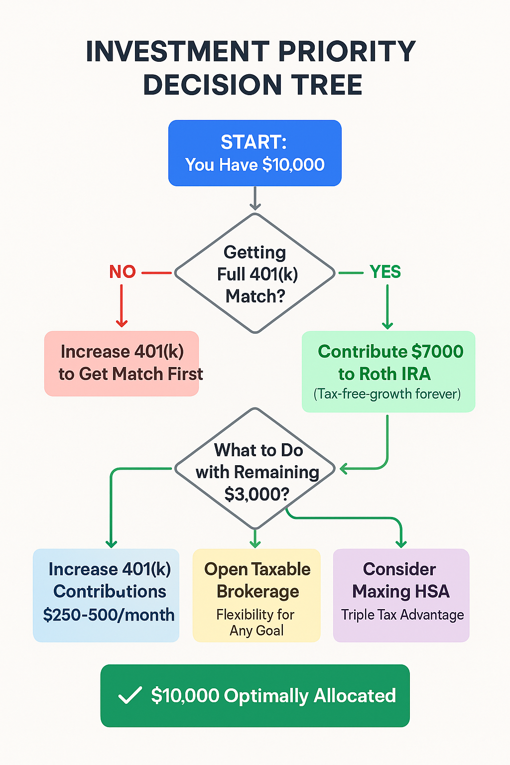investment priority decision tree in the theme how to invest $10'000