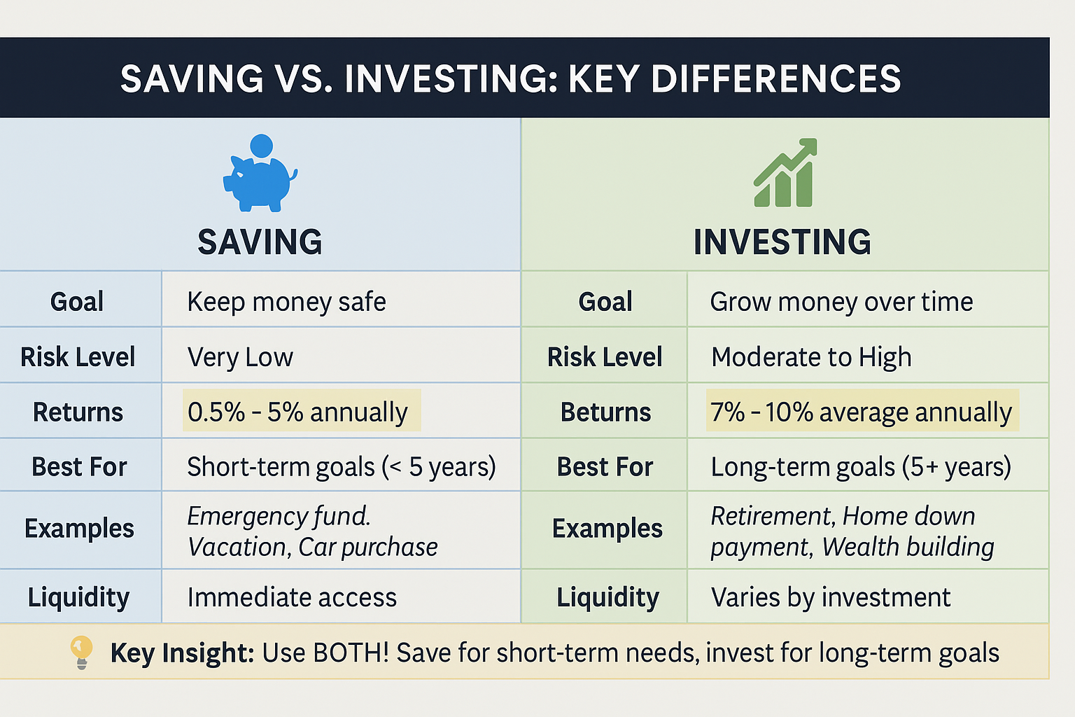 Investing 101: Everything You Need to Know to Start in 2025 2 saving vs investing chart in the theme investing 101