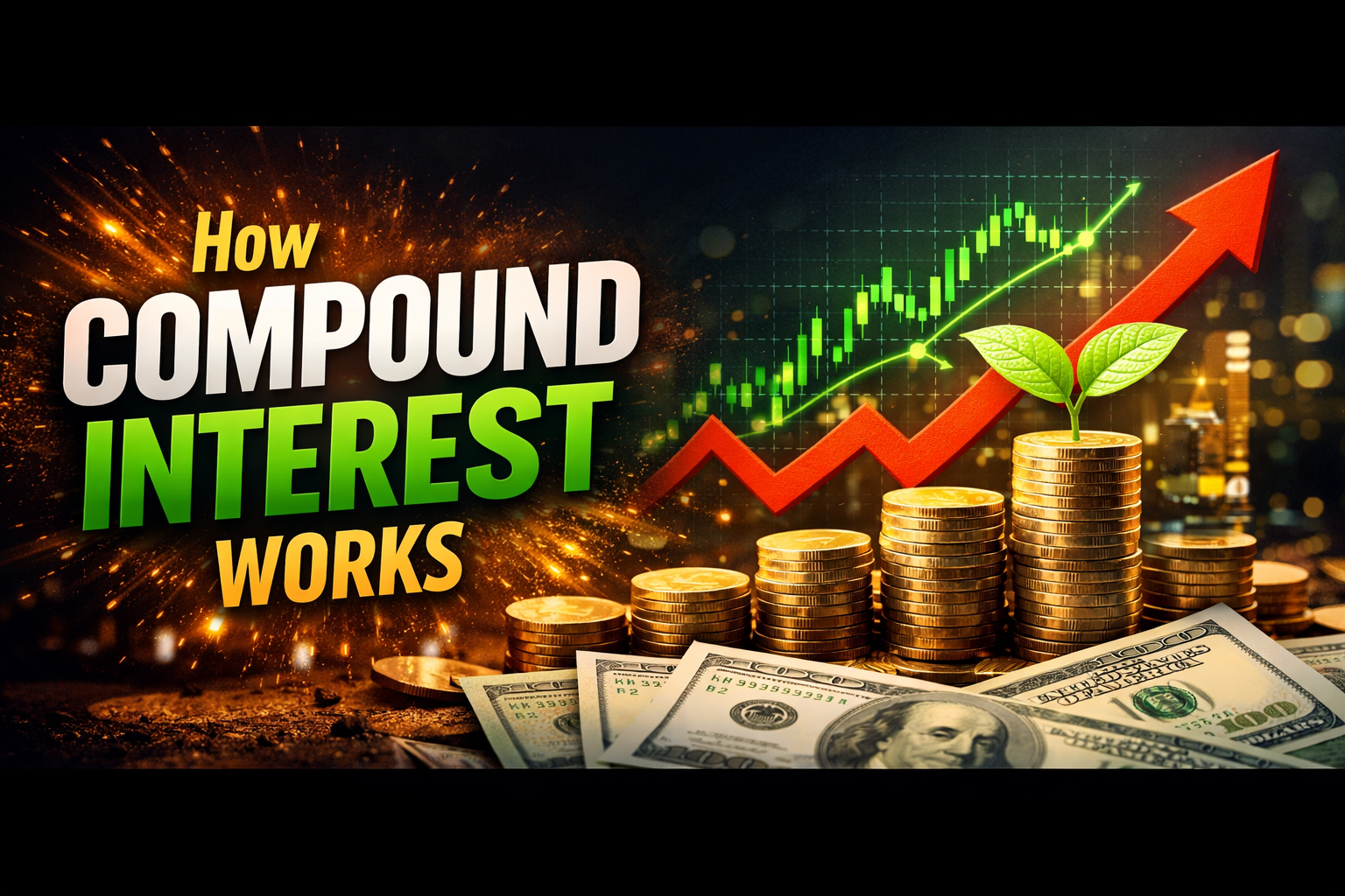 Compound interest snowball effect infographic showing $10,000 growing to $76,123 over 30 years at 7% annual return - visual metaphor of money growing like a snowball rolling downhill