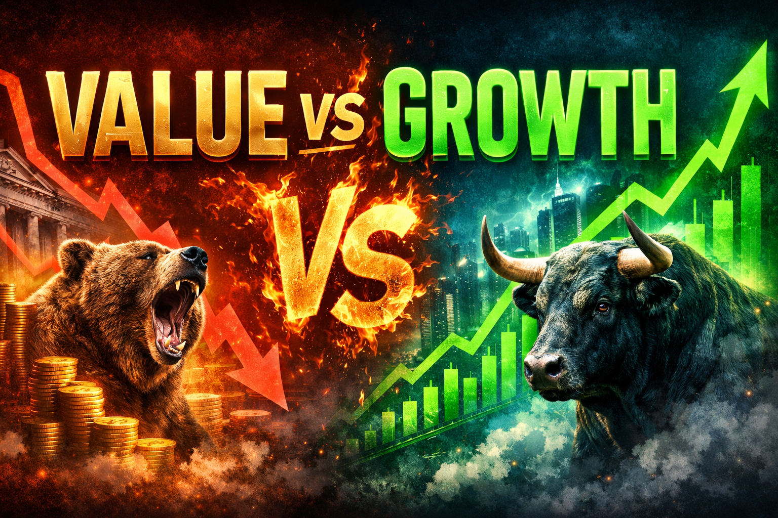 Value vs growth investing picture illustrating the theme